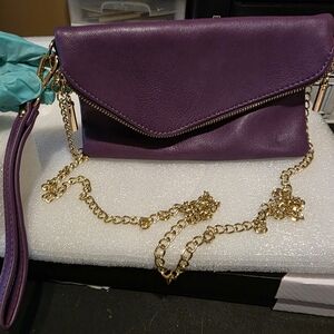 Purple Fashion Puzzel Leather Clutch with Gold Chain